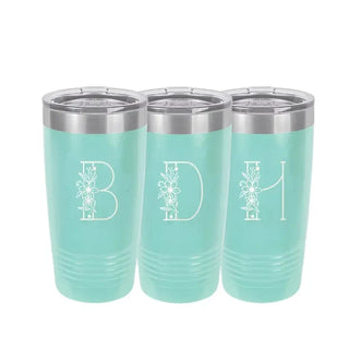 Floral Initial Tumbler Teal 20oz Personalized Monogram Cup Gift #TWB20-FLTEAL - Insulated Mug/Tumbler
