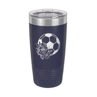 Floral Soccer Tumbler 20oz Insulated Cup Soccer Mom Player Gift #TWB20-FLSOCC23-NAVY - Navy - Insulated Mug/Tumbler