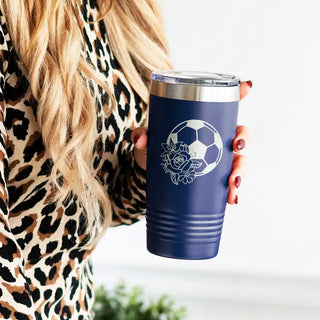 Floral Soccer Tumbler 20oz Insulated Cup Soccer Mom Player Gift #TWB20-FLSOCC23-NAVY - Insulated Mug/Tumbler