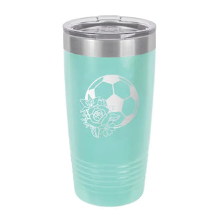 Floral Soccer Tumbler 20oz Insulated Cup Soccer Mom Player Gift #TWB20-FLSOCC23-NAVY - Teal - Insulated Mug/Tumbler