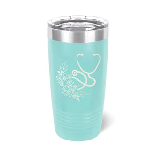 Floral Stethoscope Tumbler Teal 20oz Nurse Cup Healthcare Gift #TWB20-STETH-TEAL - Insulated Mug/Tumbler