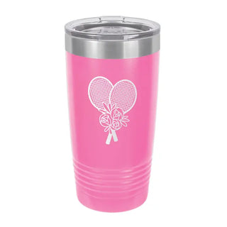 Floral Tennis Tumbler Pink 20oz Insulated Cup Tennis Player Gift #TWB20-FLTENNIS23-PK - Insulated Mug/Tumbler