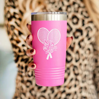 Floral Tennis Tumbler Pink 20oz Insulated Cup Tennis Player Gift #TWB20-FLTENNIS23-PK - Insulated Mug/Tumbler