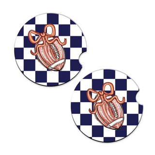 Football Bow Check Car Coaster 2 Pce Set Game Day Auto Accessory Gift #SPACK-CC132-FBBOW - Car Coaster - Women’s