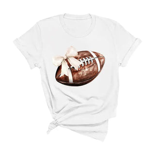 Football Bow T Shirt Cute Game Day Graphic Tee for Football Fans #HPTS-FBBOW - White / Large - Screen Printed T-Shirt