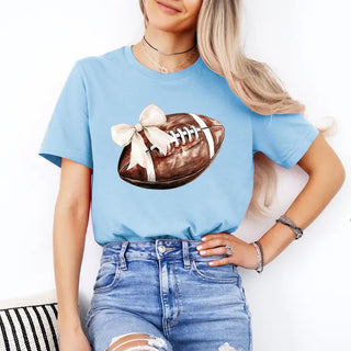Football Bow T Shirt Cute Game Day Graphic Tee for Football Fans #HPTS-FBBOW - Screen Printed T-Shirt - Women’s