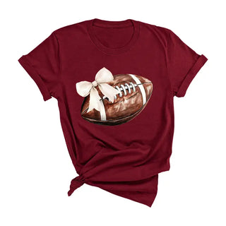 Football Bow T Shirt Cute Game Day Graphic Tee for Football Fans #HPTS-FBBOW - Garnet / Large - Screen Printed T-Shirt