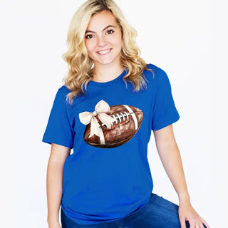Football Bow T Shirt Cute Game Day Graphic Tee for Football Fans #HPTS-FBBOW - Screen Printed T-Shirt - Women’s