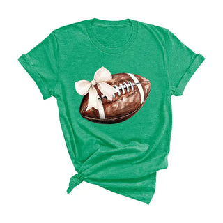 Football Bow T Shirt Cute Game Day Graphic Tee for Football Fans #HPTS-FBBOW - Heather Kelly Green / Large - Screen