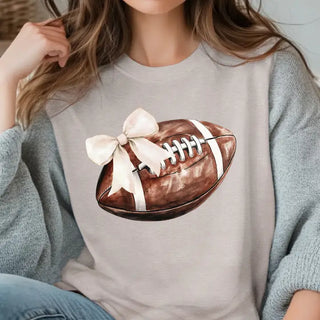 Football Bow T Shirt Cute Game Day Graphic Tee for Football Fans #HPTS-FBBOW - Screen Printed T-Shirt - Women’s