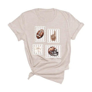 Football Stamp T Shirt Vintage Game Day Fan Graphic Sports Tee #HPTS-FBSTAMP - Heather Natural / Large - Screen Printed