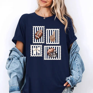 Football Stamp T Shirt Vintage Game Day Fan Graphic Sports Tee #HPTS-FBSTAMP - Screen Printed T-Shirt - Women’s