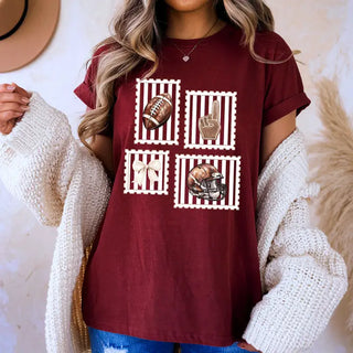 Football Stamp T Shirt Vintage Game Day Fan Graphic Sports Tee #HPTS-FBSTAMP - Screen Printed T-Shirt - Women’s