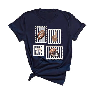 Football Stamp T Shirt Vintage Game Day Fan Graphic Sports Tee #HPTS-FBSTAMP - Navy / Large - Screen Printed T-Shirt