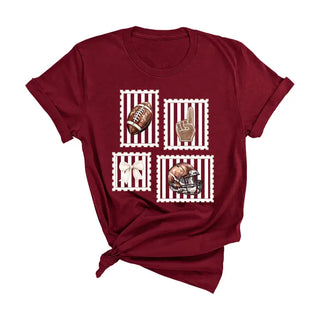 Football Stamp T Shirt Vintage Game Day Fan Graphic Sports Tee #HPTS-FBSTAMP - Garnet / Large - Screen Printed T-Shirt