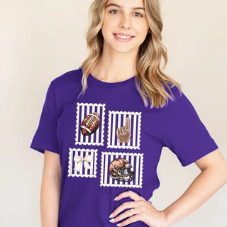 Football Stamp T Shirt Vintage Game Day Fan Graphic Sports Tee #HPTS-FBSTAMP - Screen Printed T-Shirt - Women’s