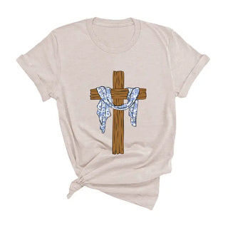 For the Cross Christian T Shirt Faith Graphic Inspirational Tee #HPTS-FCROSS - Heather Natural / Small - Screen Printed