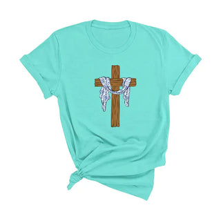 For the Cross Christian T Shirt Faith Graphic Inspirational Tee #HPTS-FCROSS - Heather Mint / Small - Screen Printed