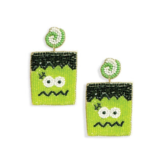 Frankenstein Beaded Earrings Cute Halloween Monster Statement Jewelry #VLJE6491-FRANK - Dangle Earrings