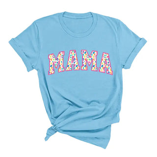 Fun Leopard Mama T Shirt Trendy Mom Graphic Tee Gift for Her #HPTS-FUNMA24 - Ocean Blue / Large - Screen Printed