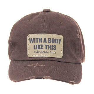 Funny Bald Guy Hat with A Body Like This Distressed Leather Patch Cap #M5209BRN-P101-BODY - Baseball Cap - Unisex