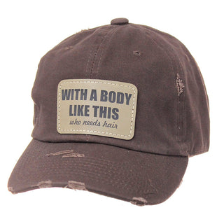 Funny Bald Guy Hat with A Body Like This Distressed Leather Patch Cap #M5209BRN-P101-BODY - Baseball Cap - Unisex