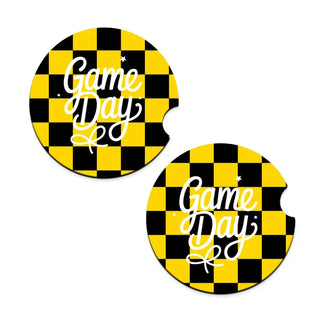 Game Day Check Car Coaster 2 Pce Set Football Auto Accessory Gift #SPACK-CC132-GDBOW - Car Coaster - Women’s