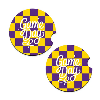 Game Day Check Car Coaster 2 Pce Set Football Auto Accessory Gift #SPACK-CC132-GDBOW - Car Coaster - Women’s