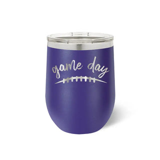 Game Day Football Tumbler 12oz Insulated Tailgate Cup Football Mom Gift #TWB12-GD-BLK - Purple - Insulated Mug/Tumbler