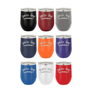 Game Day Football Tumbler 12oz Insulated Tailgate Cup Football Mom Gift #TWB12-GD-BLK - Insulated Mug/Tumbler