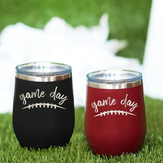 Game Day Football Tumbler 12oz Insulated Tailgate Cup Football Mom Gift #TWB12-GD-BLK - Insulated Mug/Tumbler