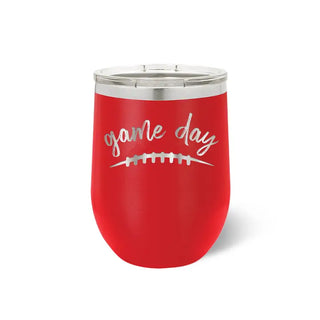 Game Day Football Tumbler 12oz Insulated Tailgate Cup Football Mom Gift #TWB12-GD-BLK - Red - Insulated Mug/Tumbler