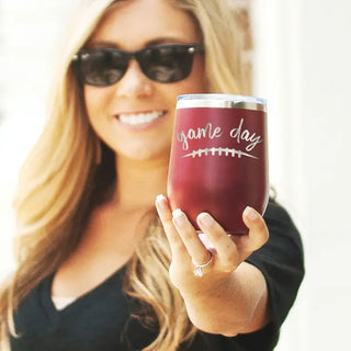 Game Day Football Tumbler 12oz Insulated Tailgate Cup Football Mom Gift #TWB12-GD-BLK - Insulated Mug/Tumbler