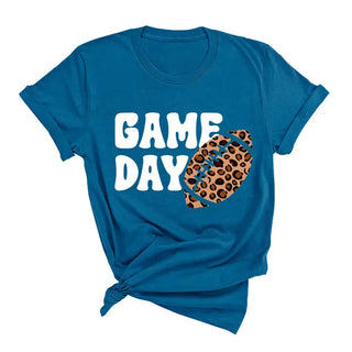 Game Day Leopard Football T Shirt Trendy Fan Graphic Game Tee #HPTS-GDLPRD23 - Deep Teal / Large - T-Shirt (Graphic)