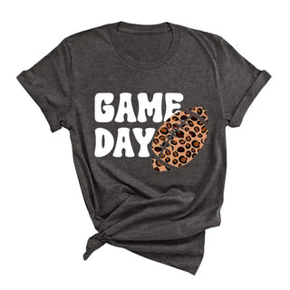 Game Day Leopard Football T Shirt Trendy Fan Graphic Game Tee #HPTS-GDLPRD23 - Dark Grey / Large - T-Shirt (Graphic)