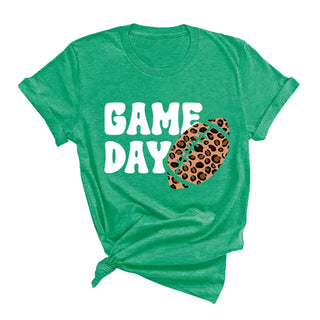 Game Day Leopard Football T Shirt Trendy Fan Graphic Game Tee #HPTS-GDLPRD23 - Heather Kelly Green / Large - T-Shirt