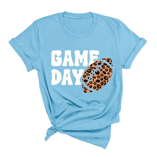 Game Day Leopard Football T Shirt Trendy Fan Graphic Game Tee #HPTS-GDLPRD23 - Ocean Blue / Large - T-Shirt (Graphic)