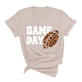 Game Day Leopard Football T Shirt Trendy Fan Graphic Game Tee #HPTS-GDLPRD23 - Heather Natural / Large - T-Shirt