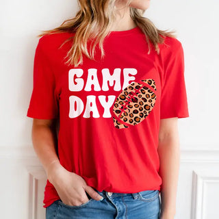Game Day Leopard Football T Shirt Trendy Fan Graphic Game Tee #HPTS-GDLPRD23 - T-Shirt (Graphic) - Women’s