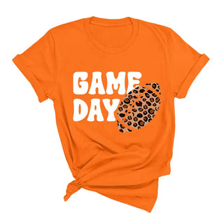 Game Day Leopard Football T Shirt Trendy Fan Graphic Game Tee #HPTS-GDLPRD23 - Orange / Large - T-Shirt (Graphic)