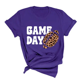 Game Day Leopard Football T Shirt Trendy Fan Graphic Game Tee #HPTS-GDLPRD23 - Purple / Large - T-Shirt (Graphic)