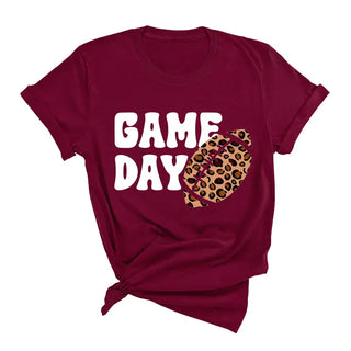 Game Day Leopard Football T Shirt Trendy Fan Graphic Game Tee #HPTS-GDLPRD23 - Garnet / Large - T-Shirt (Graphic)