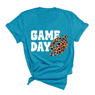 Game Day Leopard Football T Shirt Trendy Fan Graphic Game Tee #HPTS-GDLPRD23 - Heather Aqua / Large - T-Shirt (Graphic)