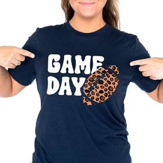 Game Day Leopard Football T Shirt Trendy Fan Graphic Game Tee #HPTS-GDLPRD23 - T-Shirt (Graphic) - Women’s