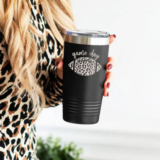 Game Day Leopard Tumbler 20oz Football Cup Football Mom Gift #TWB20-GDLPRDFB-BLK - Insulated Mug/Tumbler