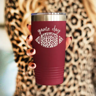 Game Day Leopard Tumbler 20oz Football Cup Football Mom Gift #TWB20-GDLPRDFB-BLK - Insulated Mug/Tumbler