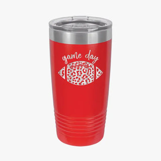 Game Day Leopard Tumbler 20oz Football Cup Football Mom Gift #TWB20-GDLPRDFB-BLK - Red - Insulated Mug/Tumbler