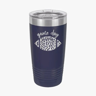 Game Day Leopard Tumbler 20oz Football Cup Football Mom Gift #TWB20-GDLPRDFB-BLK - Navy - Insulated Mug/Tumbler