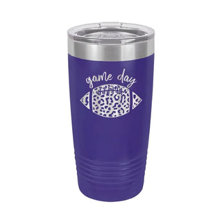 Game Day Leopard Tumbler 20oz Football Cup Football Mom Gift #TWB20-GDLPRDFB-BLK - Purple - Insulated Mug/Tumbler