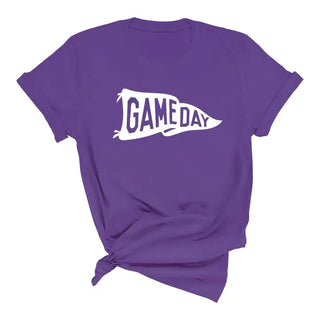 Game Day Pennant T Shirt Football Fan Spirit Graphic Tee #HPTS-GDPEN - Purple / Large - Screen Printed T-Shirt - Women’s